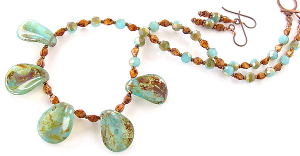 17 inch necklace in aqua and brown