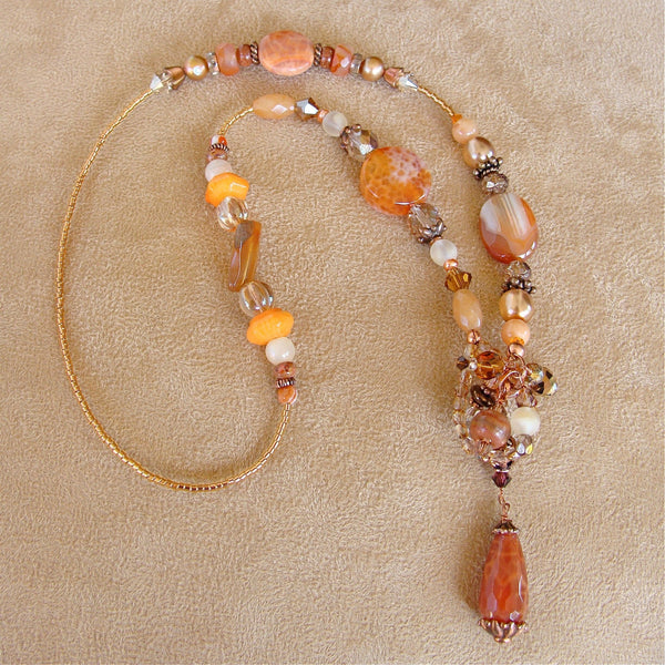 22.5 inch Agate and Carnelian Necklace