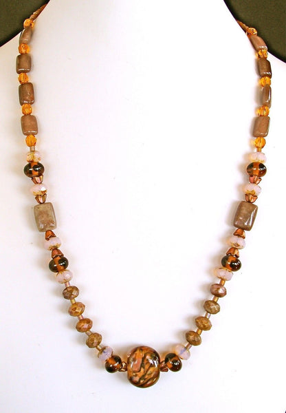 Amber Wave: 21" Charoite Stone Necklace in Amber and Mauve