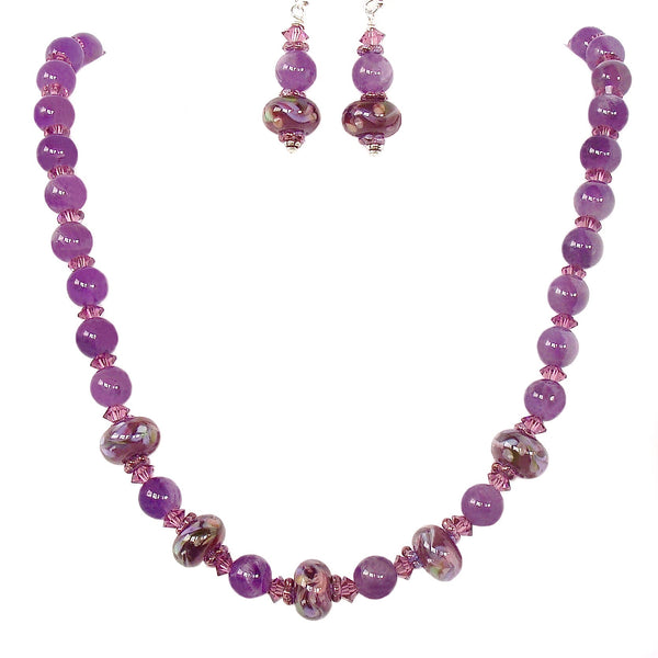 Amethyst Necklace with Art Glass