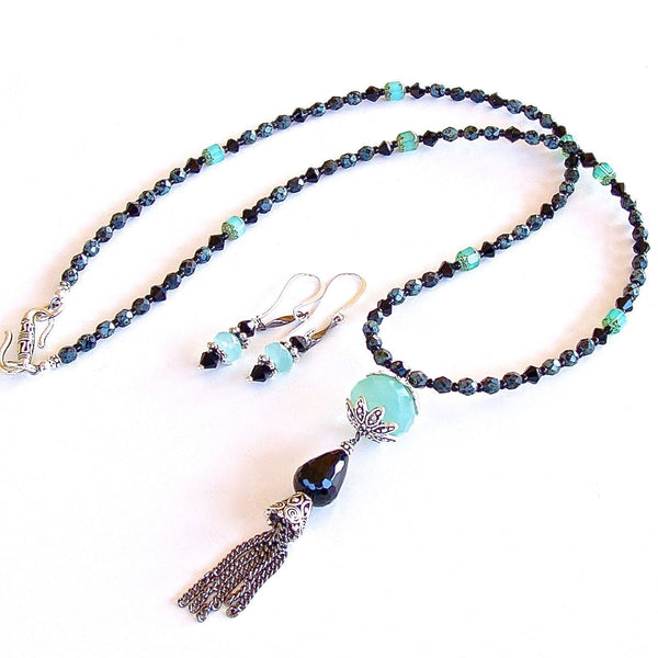 Aqua Chalcedony Tassel Necklace