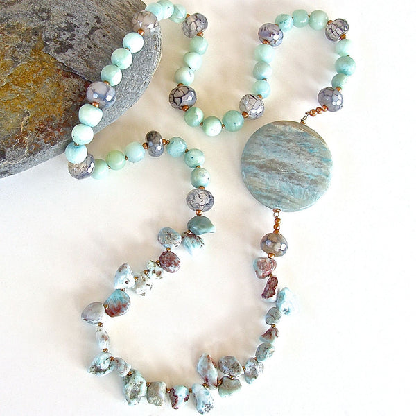 Over Easy: 29" Larimar Beads Necklace