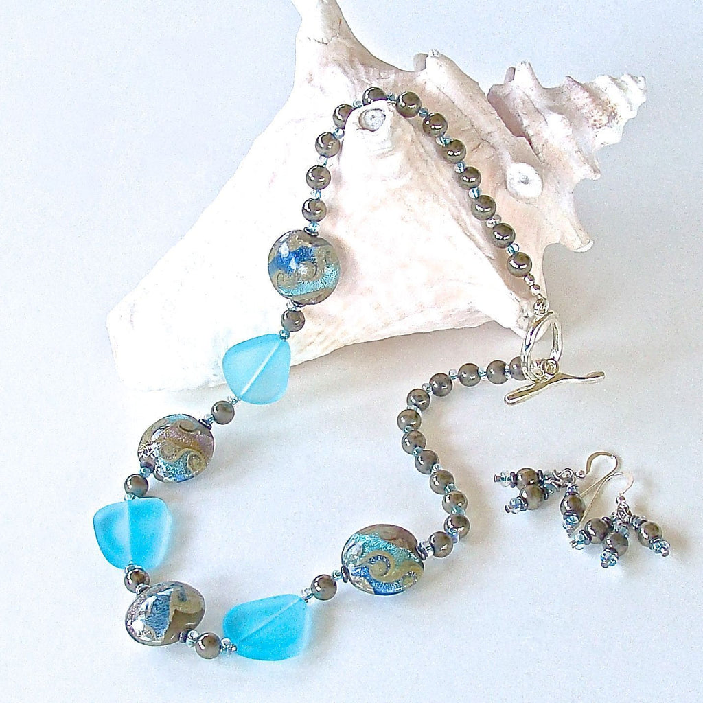 Aqua Sea Glass Necklace Set