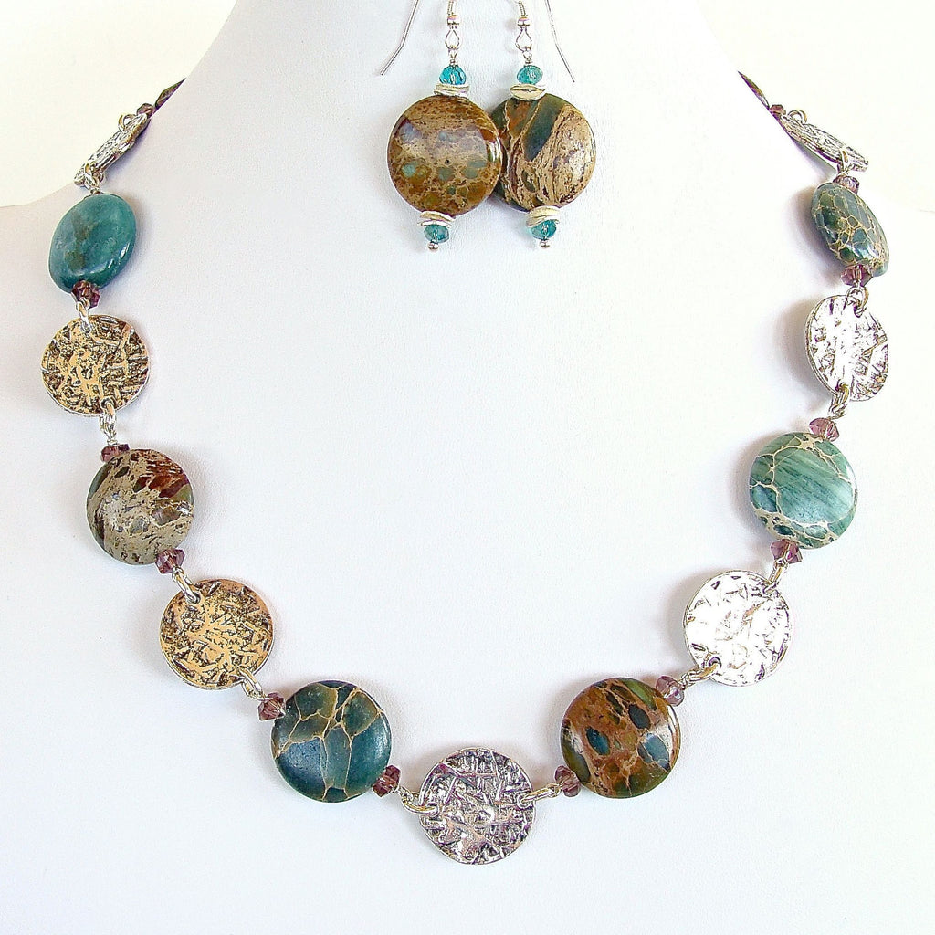 Aqua Terra Jasper and Silver Disc Necklace Set