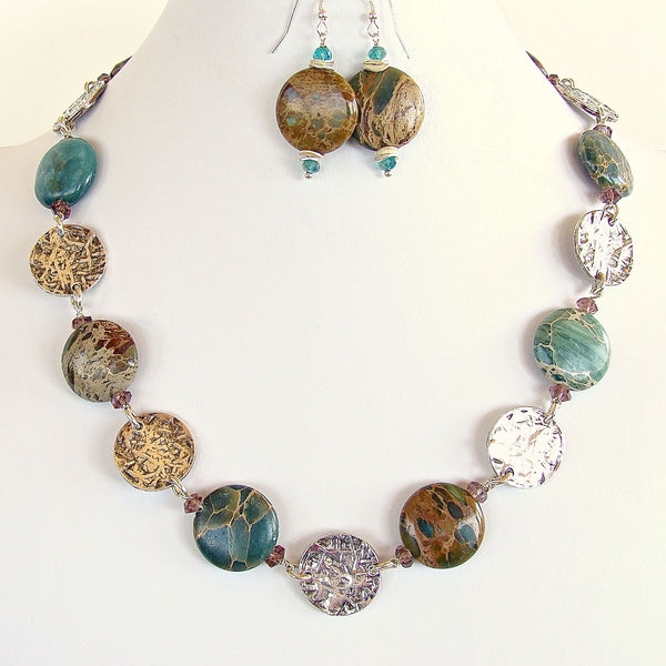 Aqua Terra Jasper and Silver Disc Necklace Set