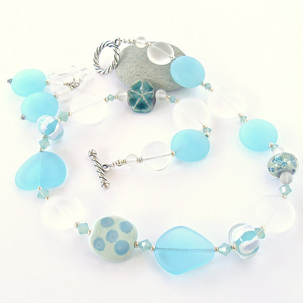 aqua glass necklace set