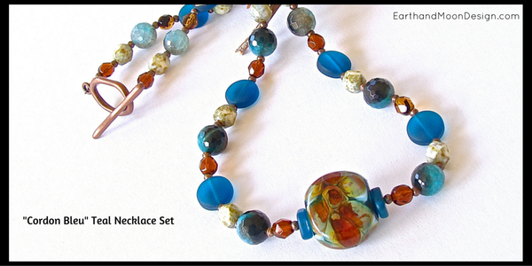 Beaded Teal Necklace Set TWT