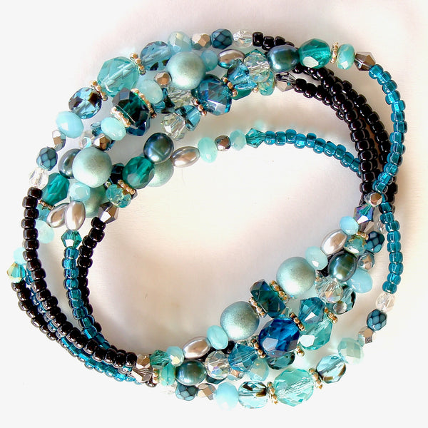 Beaded wrap bracelet in teal