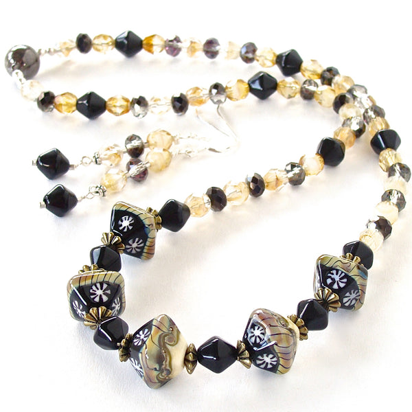 Black Glass Necklace with Magnetic Clasp