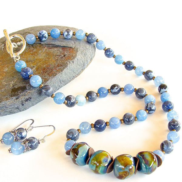 Blue Lampwork Glass Necklace