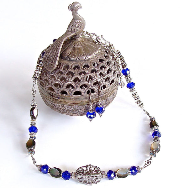 Blue and silver choker