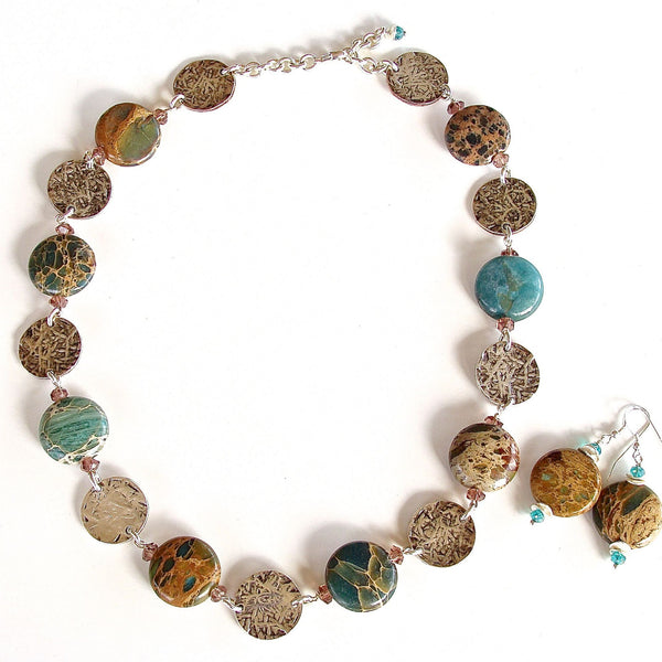 Blue green semi-precious and silver necklace