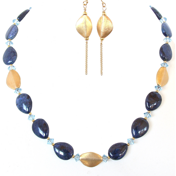 blue and gold necklace set