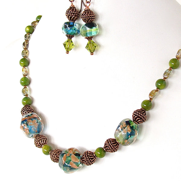 Blue and green necklace set
