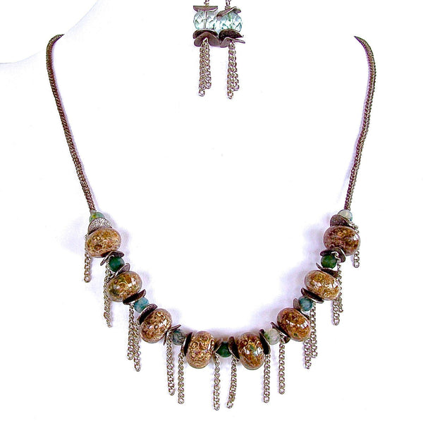 Brown and Green Semi-precious Necklace Set