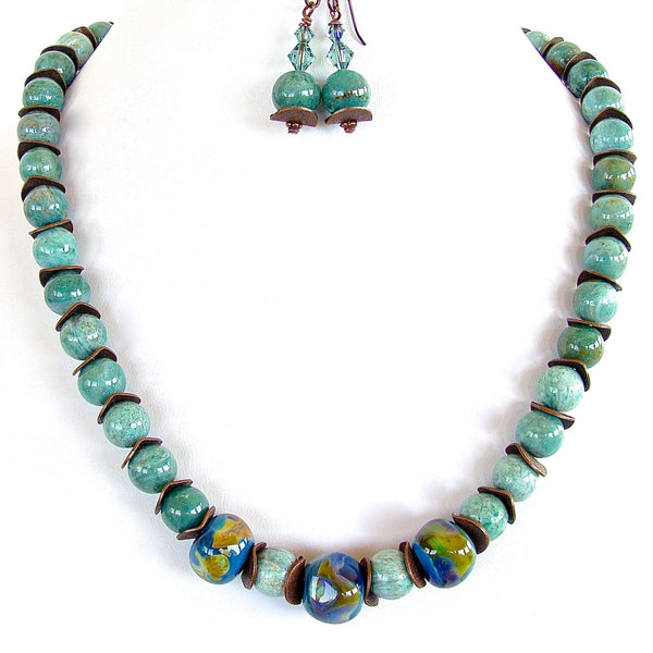 Meadowlark: Handmade Beaded Celadon Necklace Set