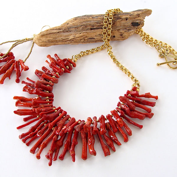 Palancar: Red Coral Statement Necklace Set