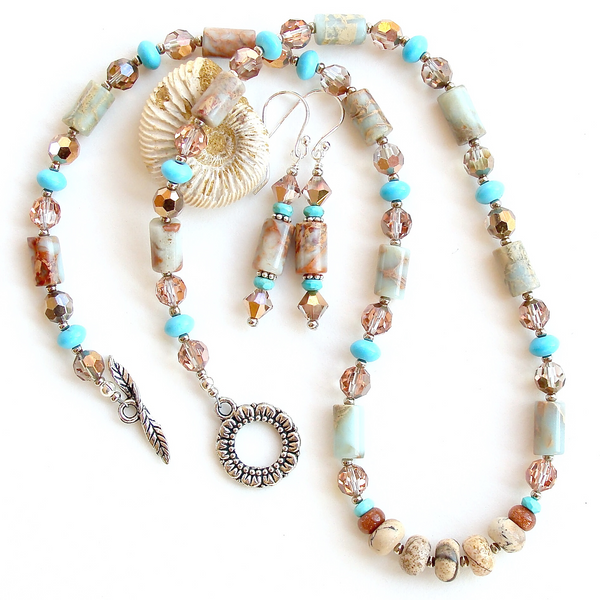 Earth tone blue necklace set