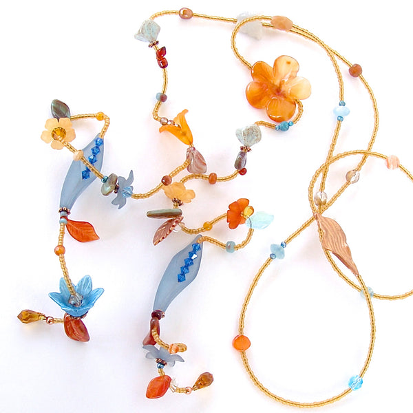 Sunset: Long Beaded Flower Necklace