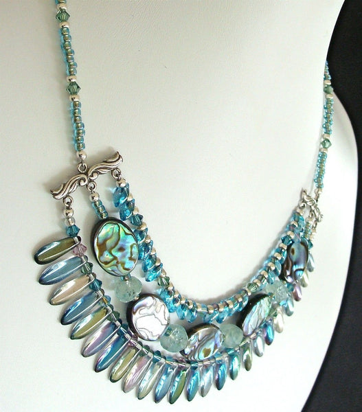 Gaia 16 inch Iridescent Shell and Crystal Necklace
