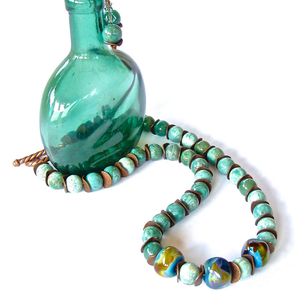 Meadowlark: Handmade Beaded Celadon Necklace Set