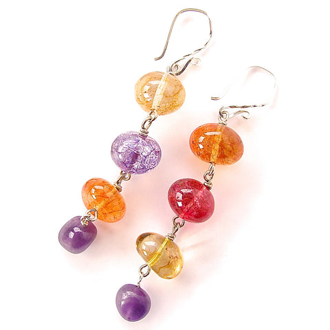 Gemstone Drop Earrings with Amethyst and Quartz