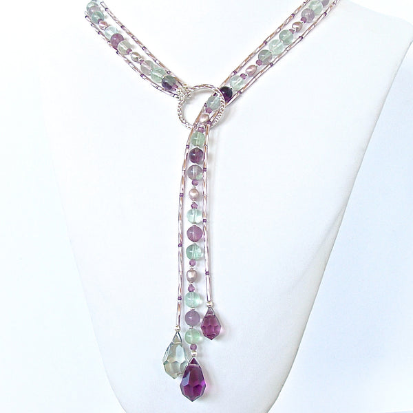 Super Moon: Gemstone Lariat in Green and Purple