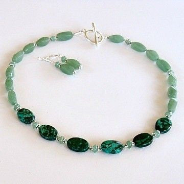 Verdi: 19" Aventurine and Malachite Necklace Set