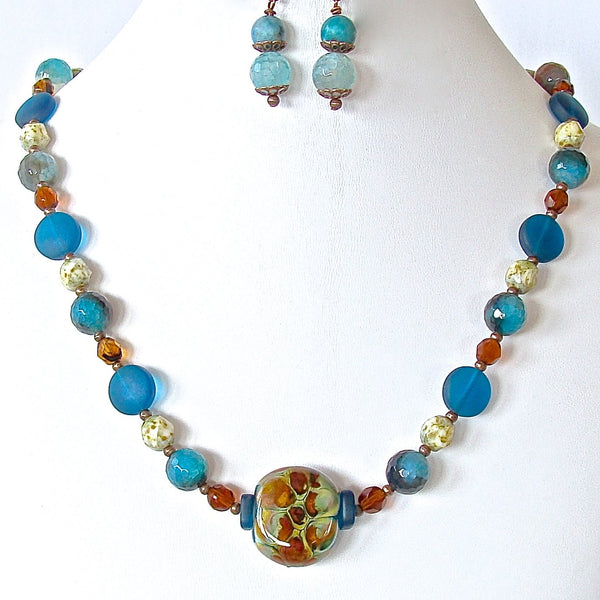 Handcrafted Teal Blue Glass Necklace