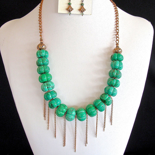 Handcrafted green necklace set