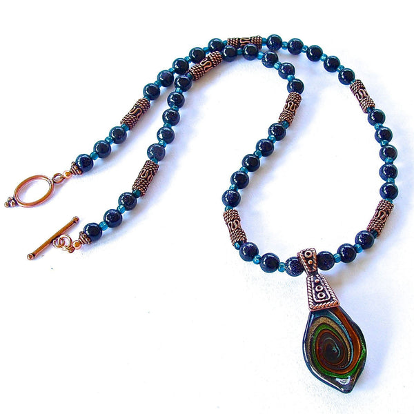 Handmade Exotic Midnight Goldstone Necklace and Turquoise