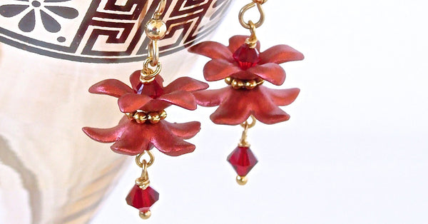 Handmade Red Flower Earrings