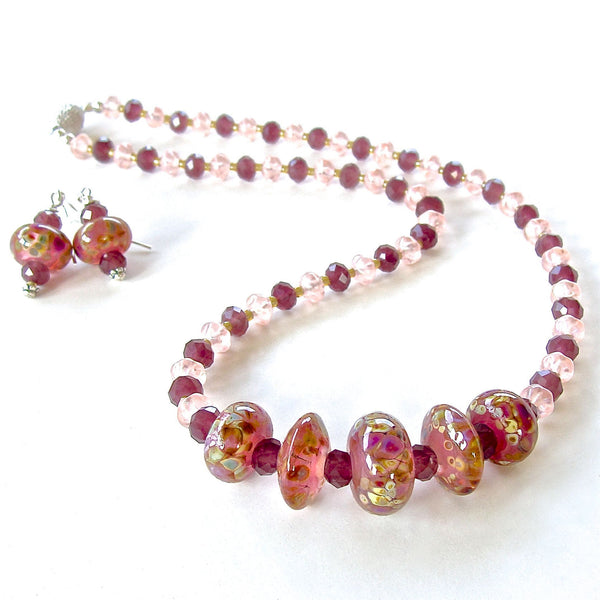 Handmade art glass beaded necklace set