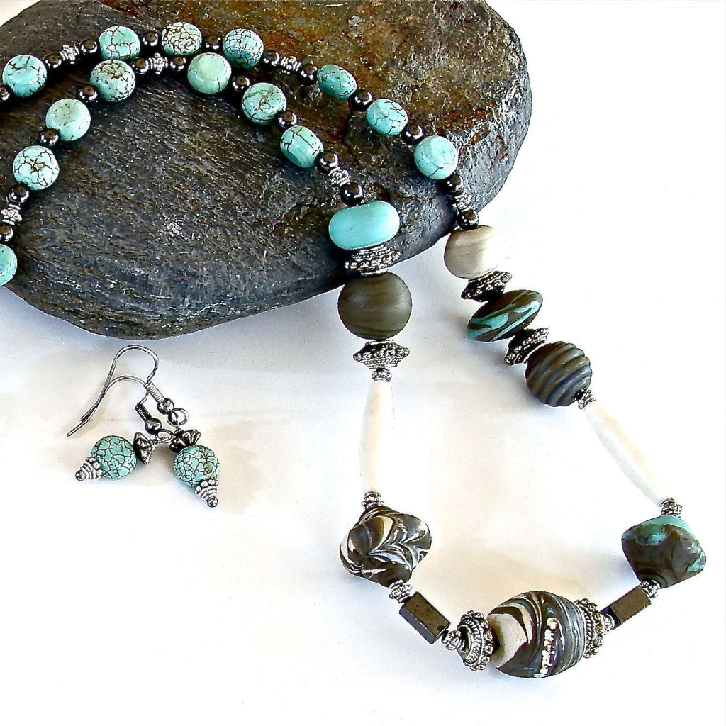 Lampwork and Hematite Necklace Set