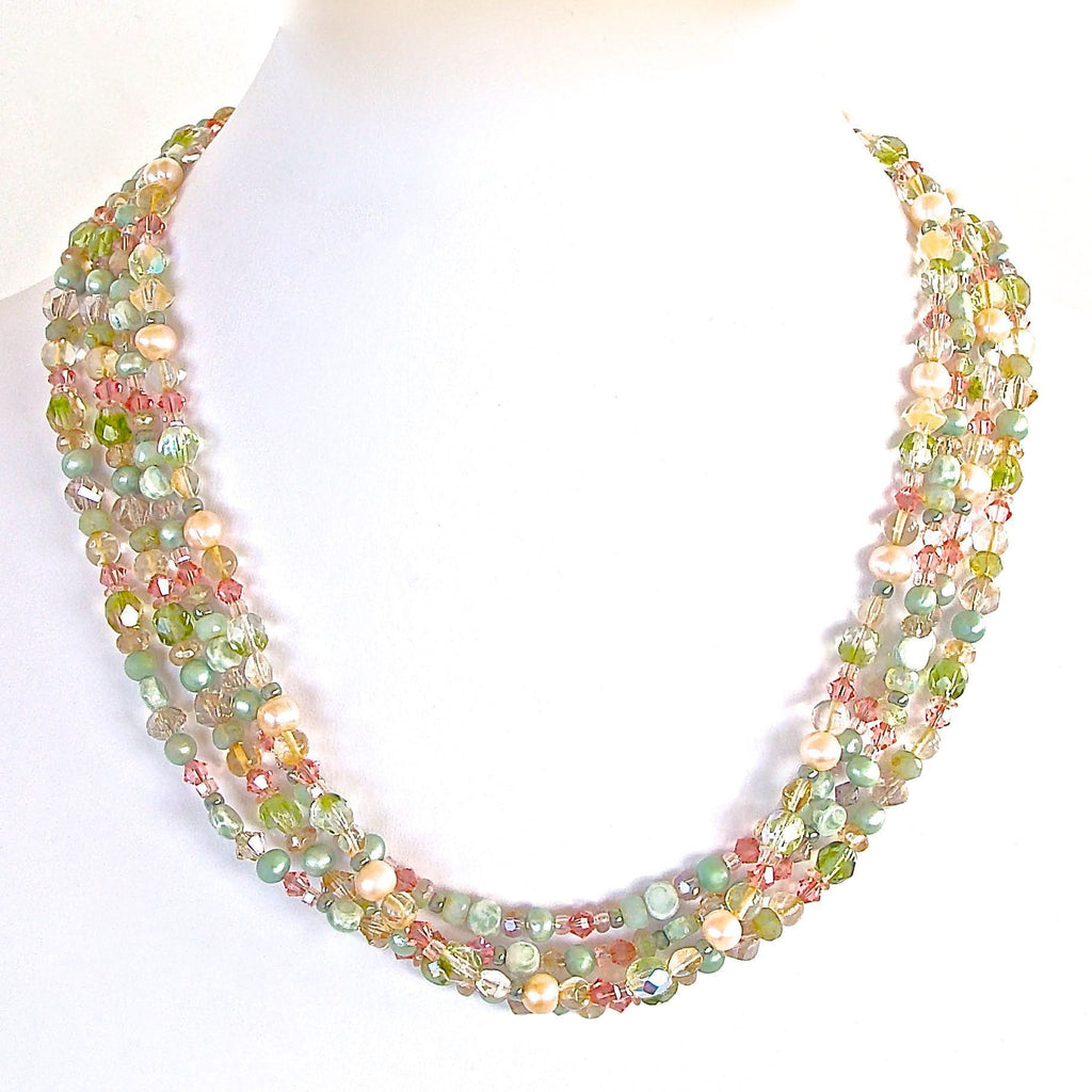 Long crystal beaded necklace