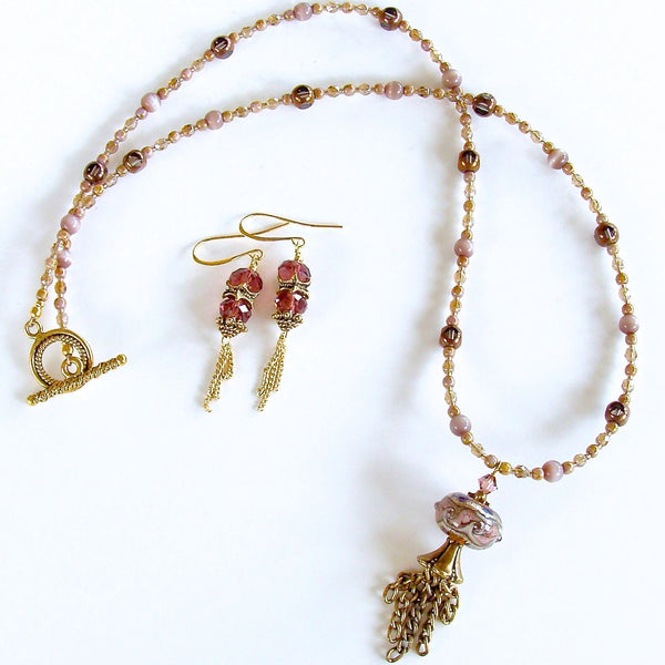Mauve Lampwork Bead Necklace Set