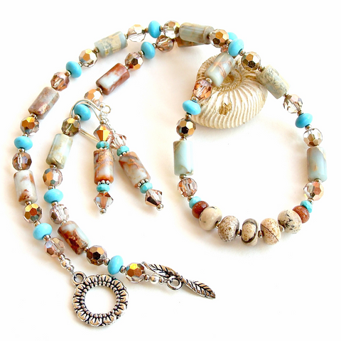 Mixed metals necklace set with jasper