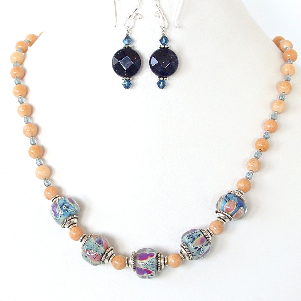 Ikat: Blue and Orange Necklace Set