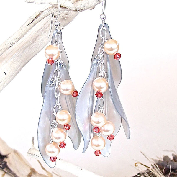 Peach and blue petal earrings
