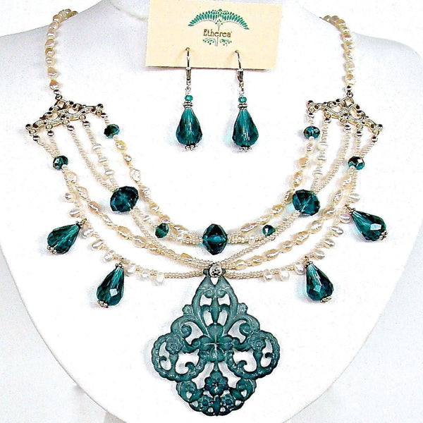 Pearl and Crystal Chandelier Necklace Set