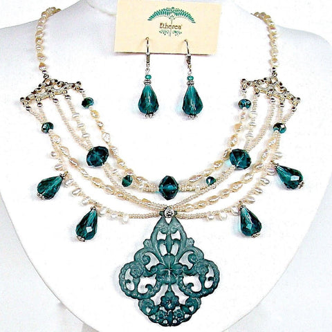 Pearl and Crystal Chandelier Necklace Set
