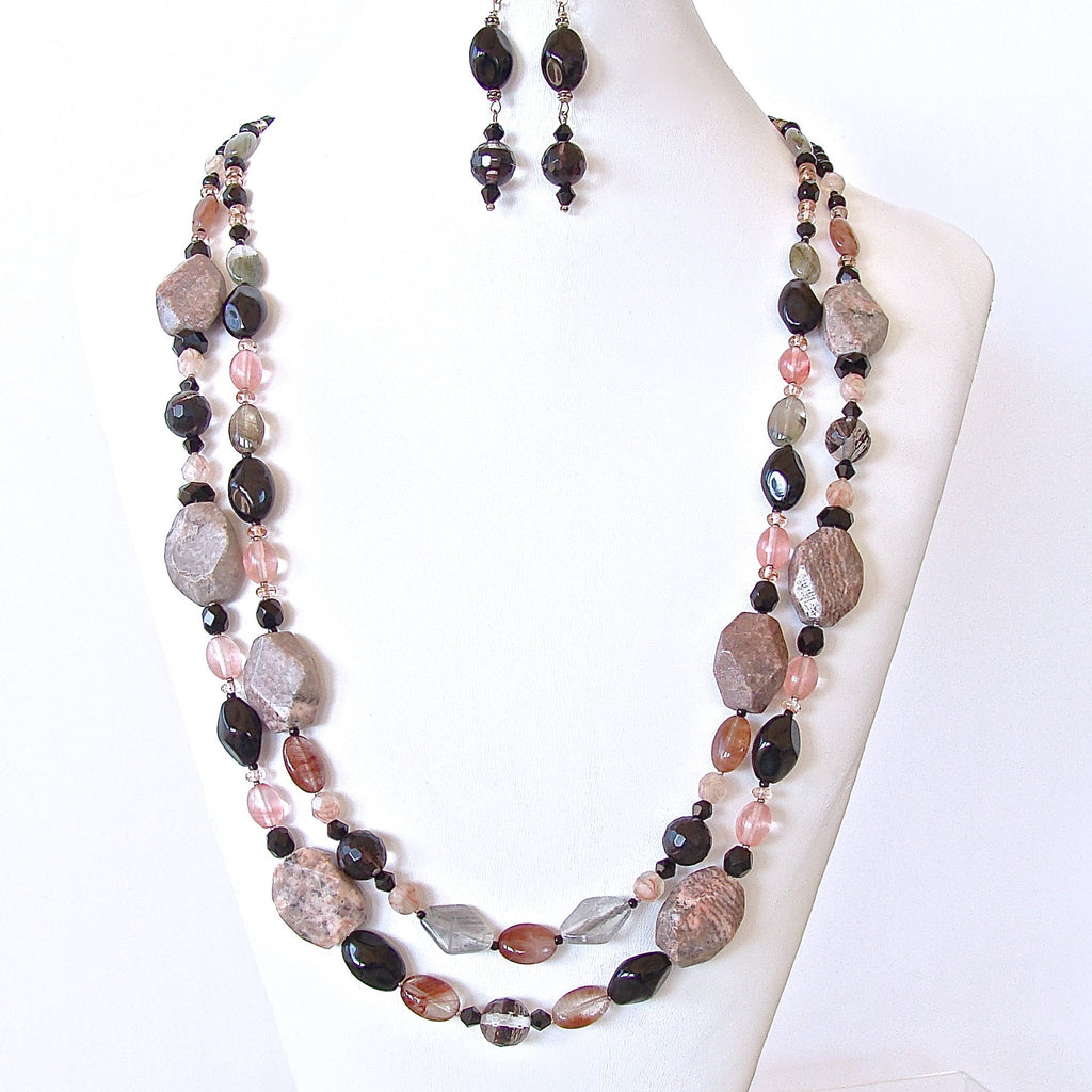 Pink Zebra Jasper Necklace Set