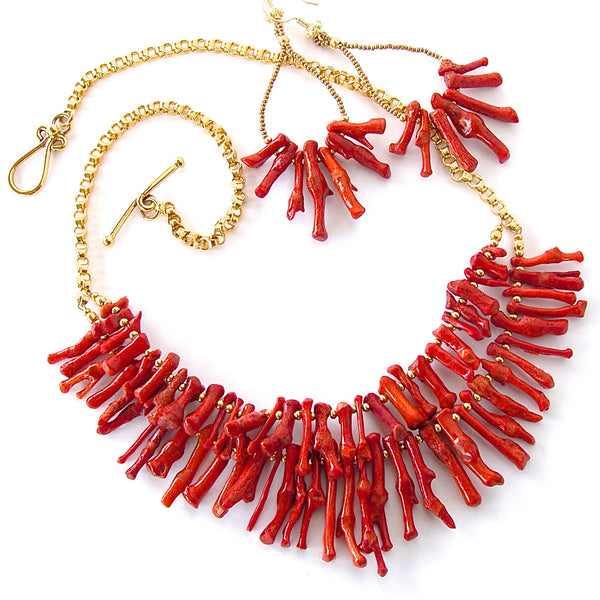 Palancar: Red Coral Statement Necklace Set
