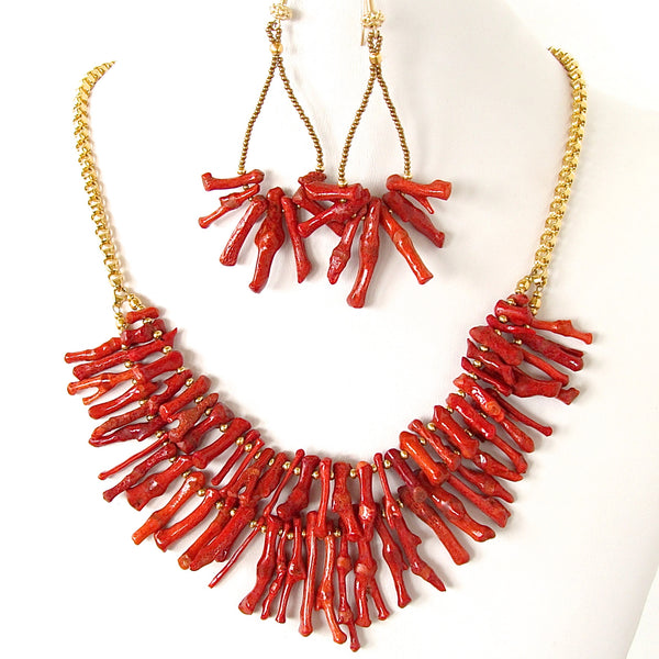 Palancar: Red Coral Statement Necklace Set