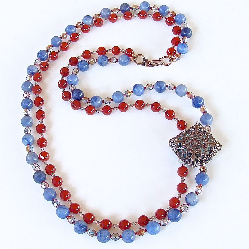 Semi-precious Carnelian and Sodalite Beaded Necklace