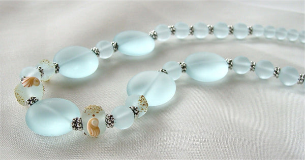 Shoreline 19 inch Sea Glass Necklace in Shades of Blue