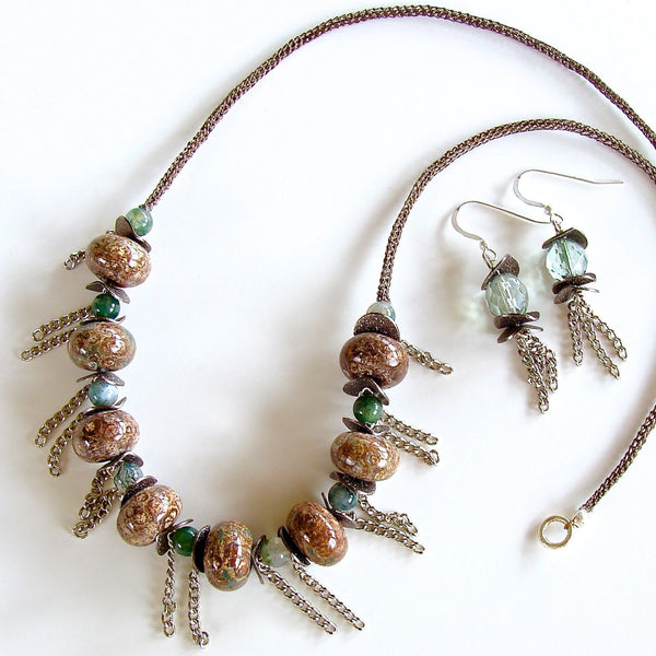 Silver chain fringe and semi-precious necklace