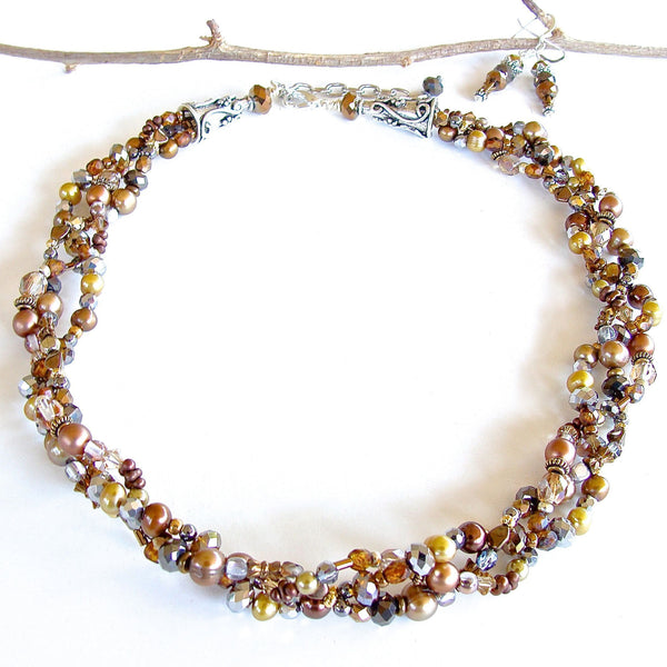Tan and silver necklace set