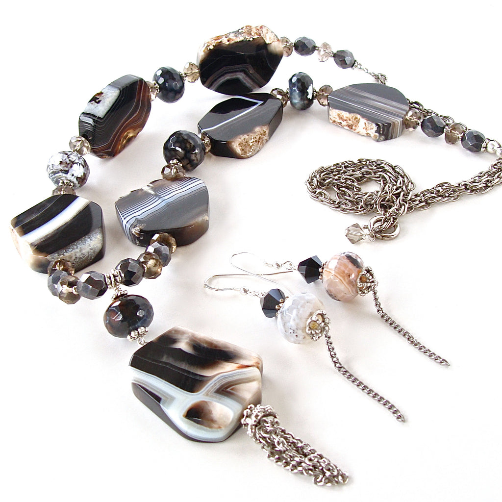 Agate slice pendant necklace set