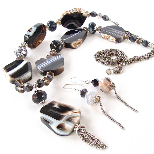 Agate slice pendant necklace set
